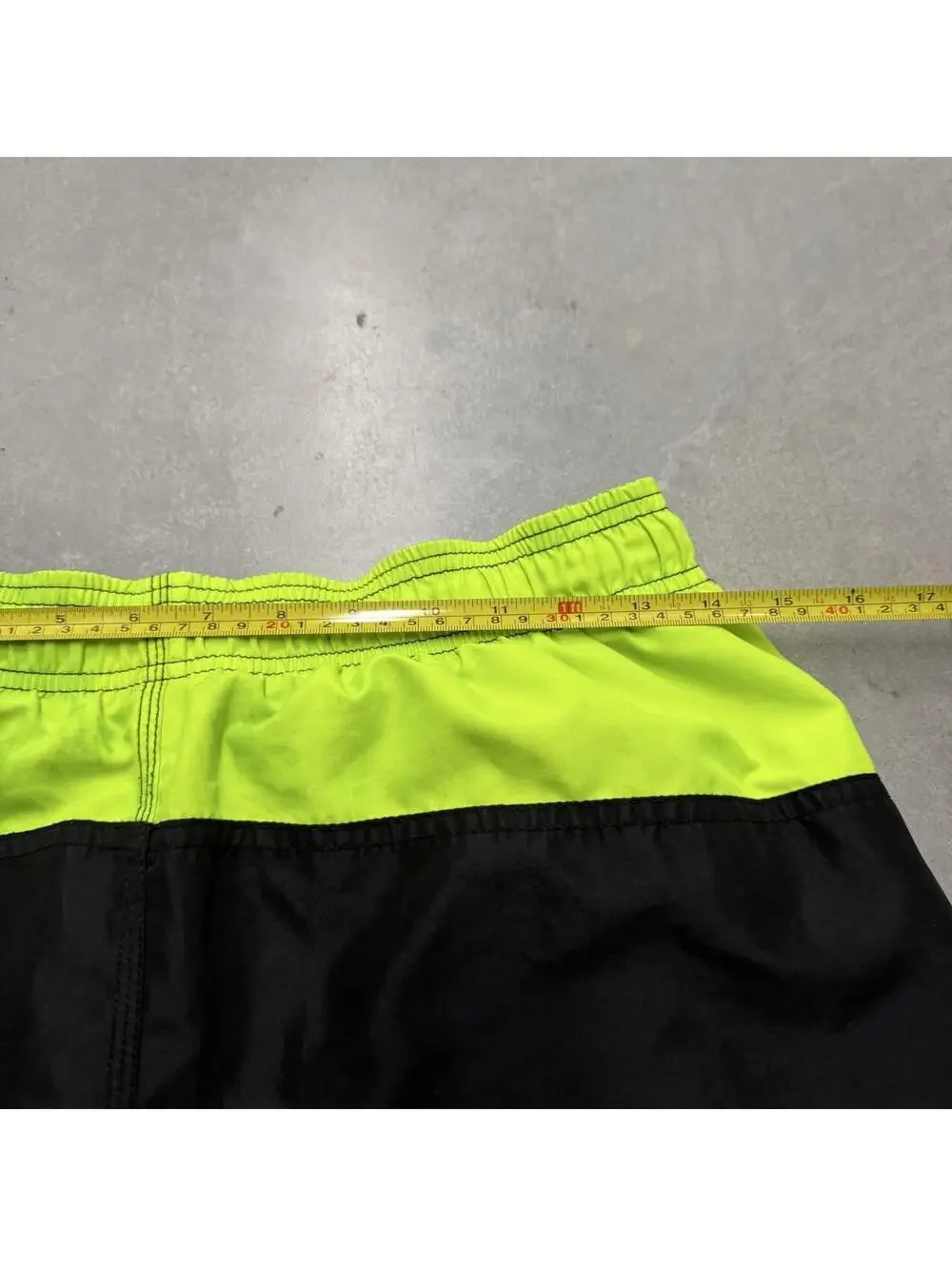 Y2K Men's Speedo Branded Swim Shorts Black and Neon Sized Small